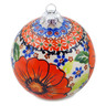 Polish Pottery Christmas Ball Ornament 5&quot; Orange Zinnia UNIKAT