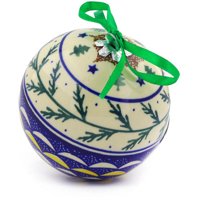 Polish Pottery Christmas Ball Ornament 5&quot; Pine Boughs