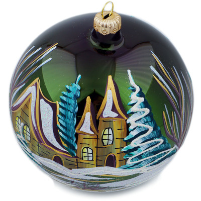 Glass Christmas Ball Ornament 5&quot; Village Nights