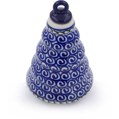Polish Pottery Christmas Ball Ornament 6&quot; Blue Daisy Swirls