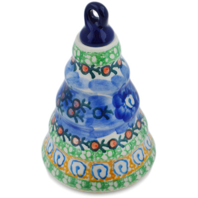 Polish Pottery Christmas Ball Ornament 6&quot; Blue Poppy Circle UNIKAT