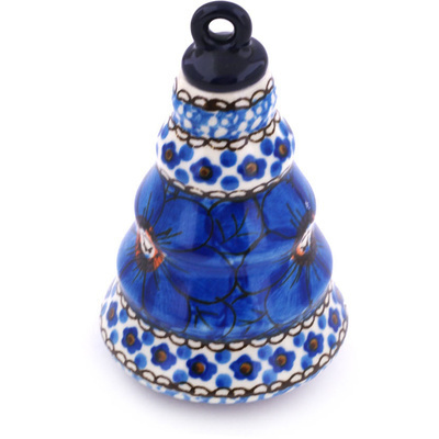 Polish Pottery Christmas Ball Ornament 6&quot; Cobalt Poppies UNIKAT