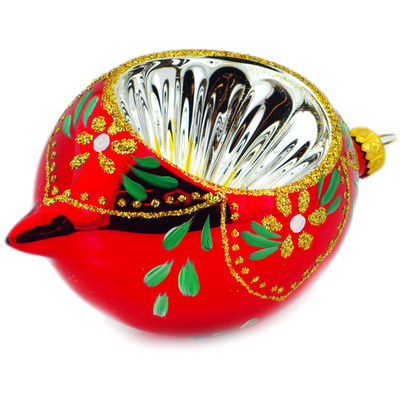 Glass Christmas Ball Ornament 6&quot; Gold Red