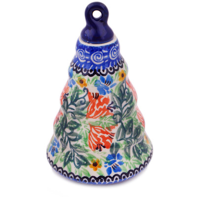 Polish Pottery Christmas Ball Ornament 6&quot; Peach Fan Fare UNIKAT