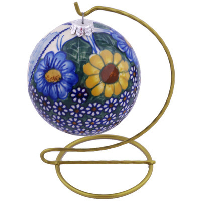 Polish Pottery Christmas Ball with Stand Ornament 7&quot; UNIKAT