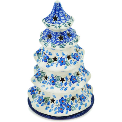 Polish Pottery Christmas Tree Candle Holder 10&quot; Blue Blossom