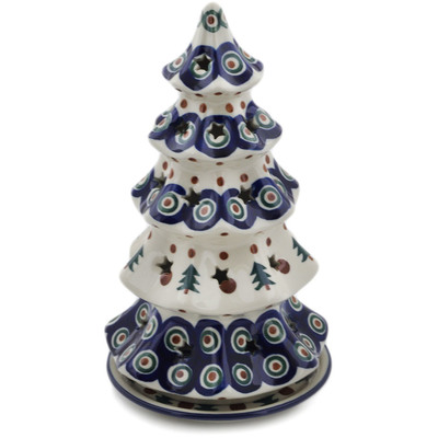 Polish Pottery Christmas Tree Candle Holder 10&quot; Cranberries And Evergree