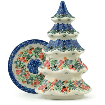 Polish Pottery Christmas Tree Candle Holder 10&quot; Currant Tomatoes