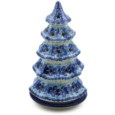 Polish Pottery Christmas Tree Candle Holder 10&quot; Deep Winter UNIKAT