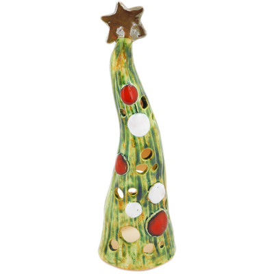 Polish Pottery Christmas Tree Candle Holder 10&quot;