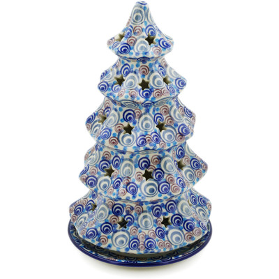 Polish Pottery Christmas Tree Candle Holder 10&quot; Hypnotized UNIKAT
