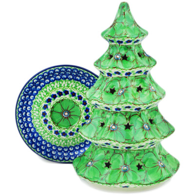 Polish Pottery Christmas Tree Candle Holder 10&quot; Key Lime Dreams UNIKAT
