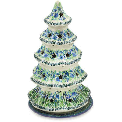 Polish Pottery Christmas Tree Candle Holder 10&quot; Lavender Meadow UNIKAT