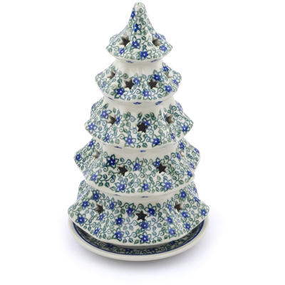 Polish Pottery Christmas Tree Candle Holder 10&quot; Lobelia Vines