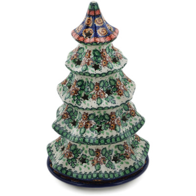 Polish Pottery Christmas Tree Candle Holder 10&quot; Maple Leaves UNIKAT
