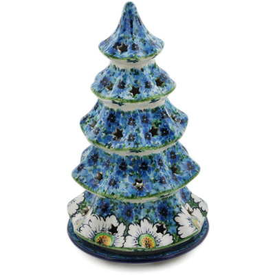 Polish Pottery Christmas Tree Candle Holder 10&quot; Pansies And Daisies UNIKAT