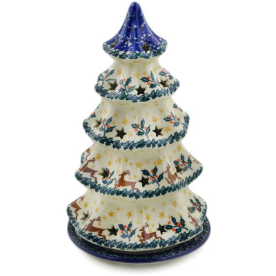 Polish Pottery Christmas Tree Candle Holder 10&quot; Prancing Reindeer