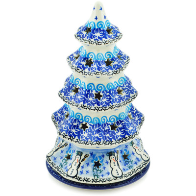Polish Pottery Christmas Tree Candle Holder 10&quot; Snowmen Circle UNIKAT