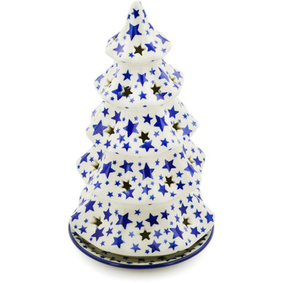 Polish Pottery Christmas Tree Candle Holder 10&quot; Starlight