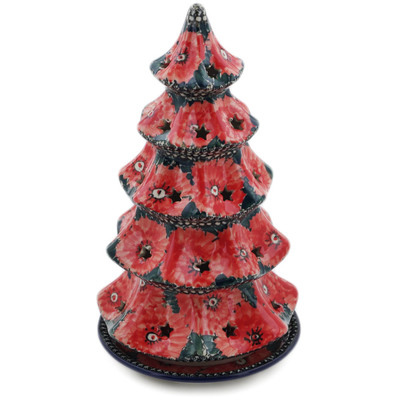 Polish Pottery Christmas Tree Candle Holder 10&quot; Temptation UNIKAT