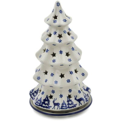 Polish Pottery Christmas Tree Candle Holder 10&quot; Winter Deer