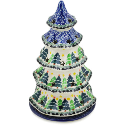 Polish Pottery Christmas Tree Candle Holder 10&quot; Winter Tree
