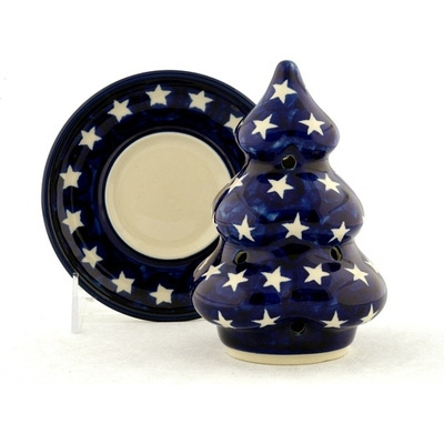 Polish Pottery Christmas Tree Candle Holder 6&quot; America The Beautiful