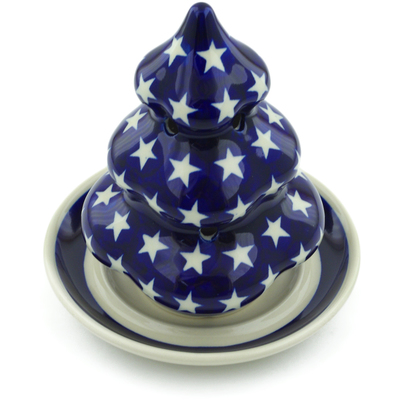Polish Pottery Christmas Tree Candle Holder 6&quot; America The Beautiful