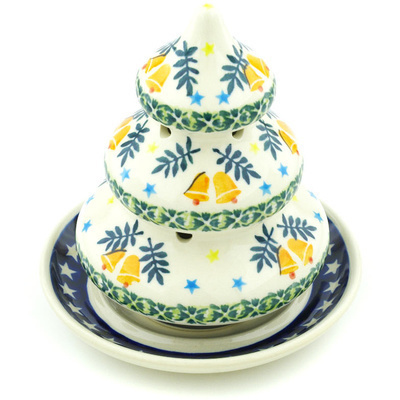 Polish Pottery Christmas Tree Candle Holder 6&quot; Bells Of Glory