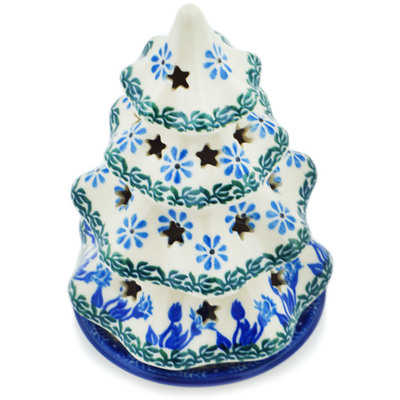 Polish Pottery Christmas Tree Candle Holder 6&quot; Blue Butterfly