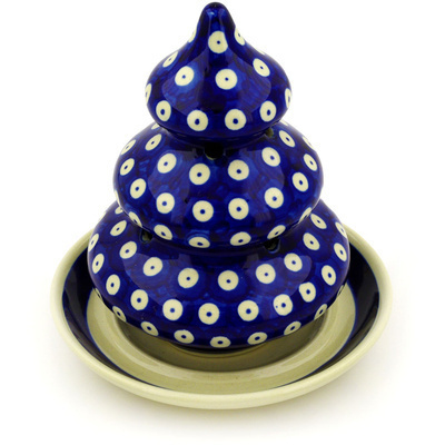 Polish Pottery Christmas Tree Candle Holder 6&quot; Blue Eyes