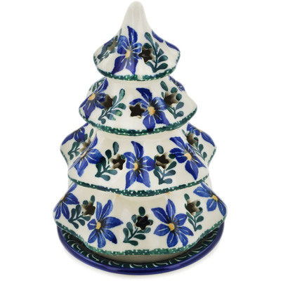 Polish Pottery Christmas Tree Candle Holder 6&quot; Blue Violets