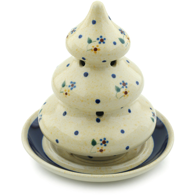 Polish Pottery Christmas Tree Candle Holder 6&quot; Country Meadow