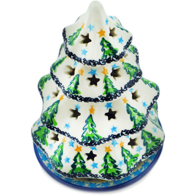 Polish Pottery Christmas Tree Candle Holder 6&quot; Ethereal Evergreen