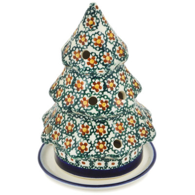 Polish Pottery Christmas Tree Candle Holder 6&quot; Flower Field UNIKAT