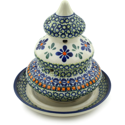 Polish Pottery Christmas Tree Candle Holder 6&quot; Gingham Flowers