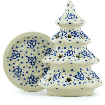 Polish Pottery Christmas Tree Candle Holder 6&quot;