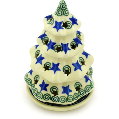 Polish Pottery Christmas Tree Candle Holder 6&quot;