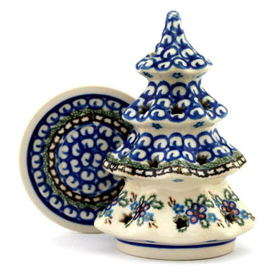 Polish Pottery Christmas Tree Candle Holder 6&quot; Lancaster Rose
