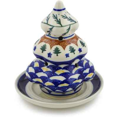Polish Pottery Christmas Tree Candle Holder 6&quot; Pine Boughs