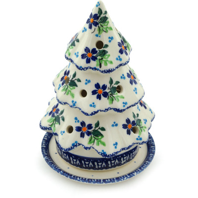 Polish Pottery Christmas Tree Candle Holder 6&quot; Rising Flowers UNIKAT