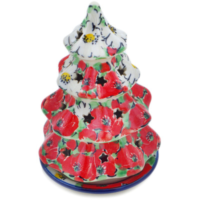 Polish Pottery Christmas Tree Candle Holder 6&quot; Spring Blossom Harmony UNIKAT