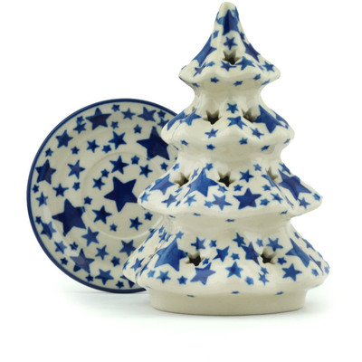 Polish Pottery Christmas Tree Candle Holder 6&quot; Starlight