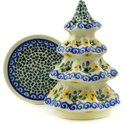 Polish Pottery Christmas Tree Candle Holder 6&quot; Summer Day