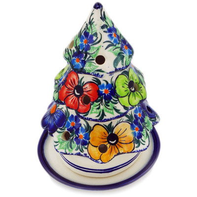 Polish Pottery Christmas Tree Candle Holder 6&quot; Summertime Blues UNIKAT