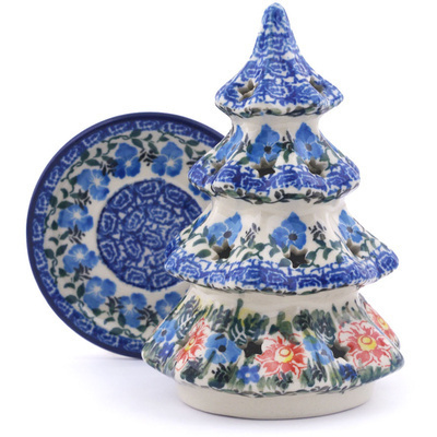 Polish Pottery Christmas Tree Candle Holder 6&quot; Touch Of Beauty UNIKAT