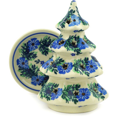 Polish Pottery Christmas Tree Candle Holder 6&quot; Viola Bouquet