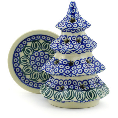 Polish Pottery Christmas Tree Candle Holder 6&quot; Watermelon Patch