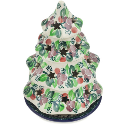 Polish Pottery Christmas Tree Candle Holder 7&quot; Berry Garland