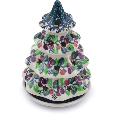 Polish Pottery Christmas Tree Candle Holder 7&quot; Berry Garland